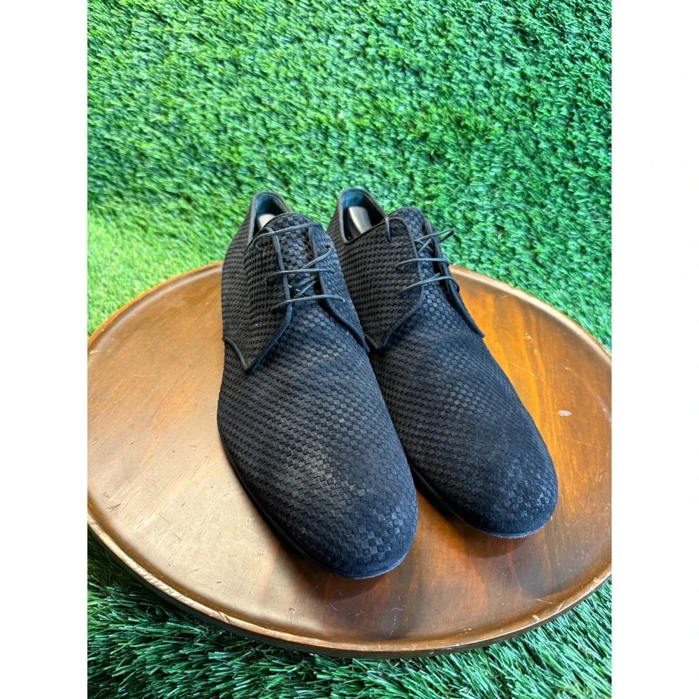 Louis Vuitton Black Damier Infini Suede Derby Dress Shoes LV Logo Heel Italy